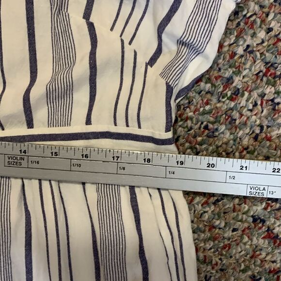 Loft Plus White and Blue Striped V-Neck Button Front SS Midi Shirt Dress Size 16 - Picture 14 of 15